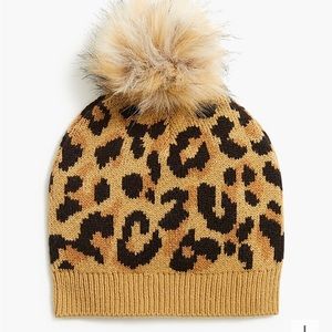 J. Crew Leopard faux-fur pom-pom hat